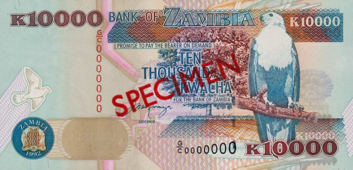 Front of Zambia p42s: 10000 Kwacha from 1992