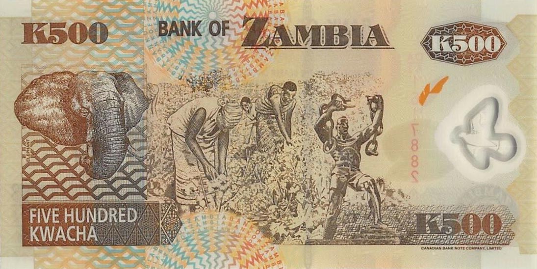 Back of Zambia p43a: 500 Kwacha from 2003
