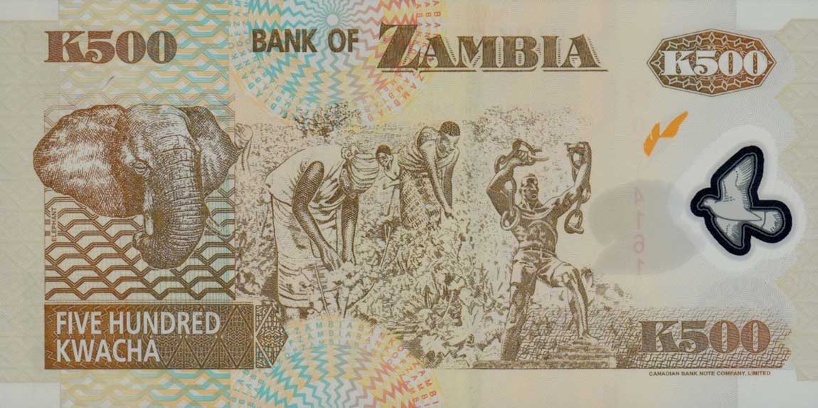 Back of Zambia p43b: 500 Kwacha from 2003