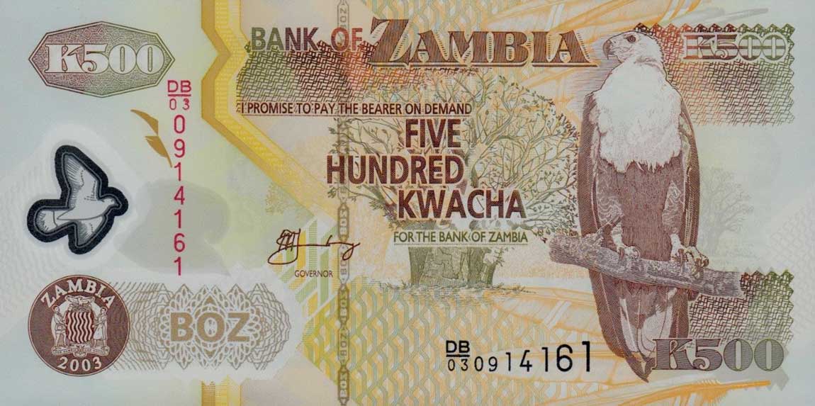 Front of Zambia p43b: 500 Kwacha from 2003