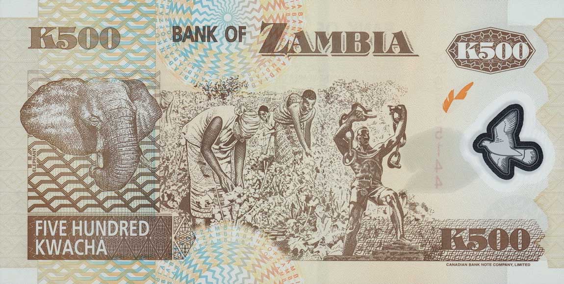 Back of Zambia p43d: 500 Kwacha from 2005