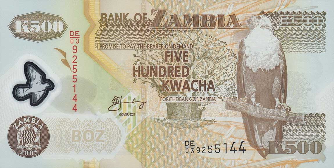Front of Zambia p43d: 500 Kwacha from 2005