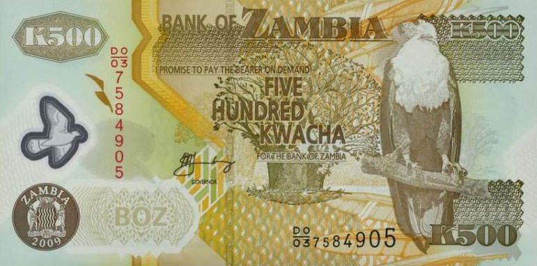 Front of Zambia p43g: 500 Kwacha from 2009