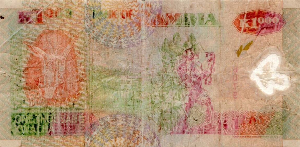 Back of Zambia p44a: 1000 Kwacha from 2003