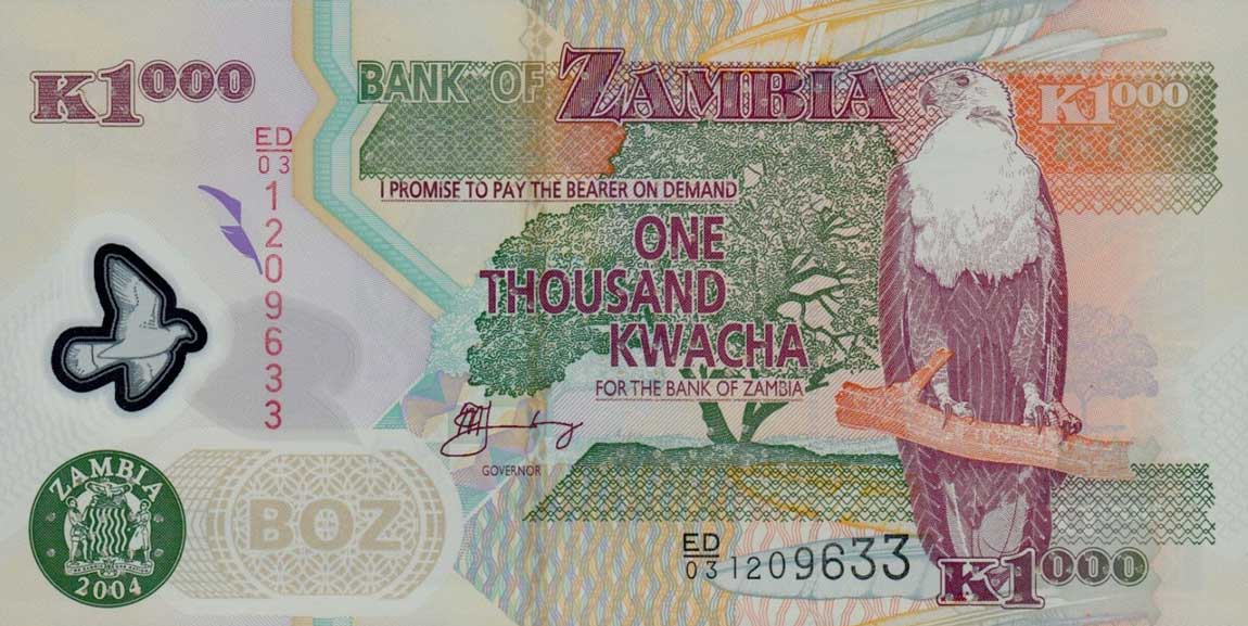 Front of Zambia p44c: 1000 Kwacha from 2004