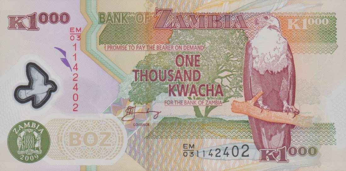 Front of Zambia p44g: 1000 Kwacha from 2009