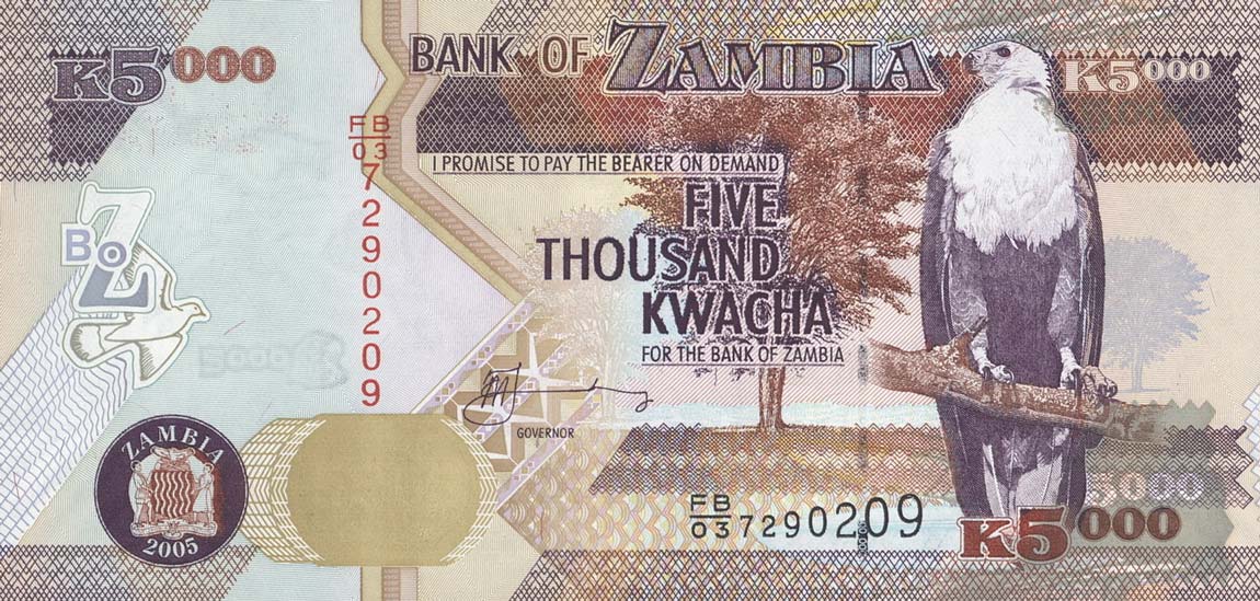 Front of Zambia p45b: 5000 Kwacha from 2005