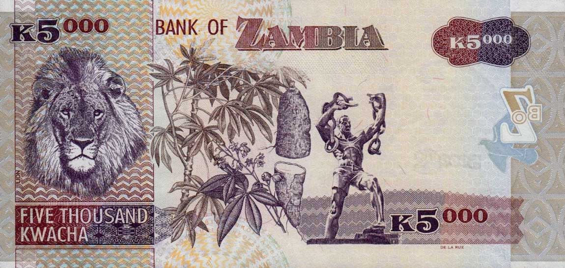 Back of Zambia p45e: 5000 Kwacha from 2009
