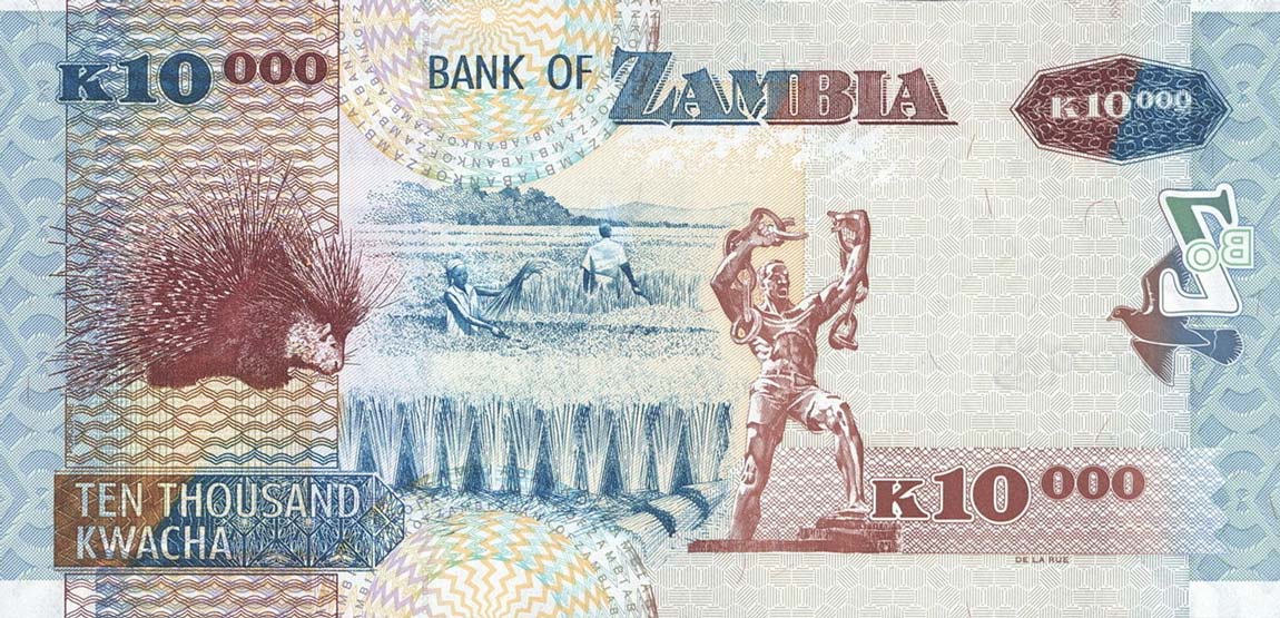Back of Zambia p46c: 10000 Kwacha from 2006