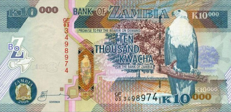 Front of Zambia p46e: 10000 Kwacha from 2008