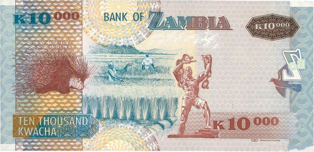 Back of Zambia p46f: 10000 Kwacha from 2009