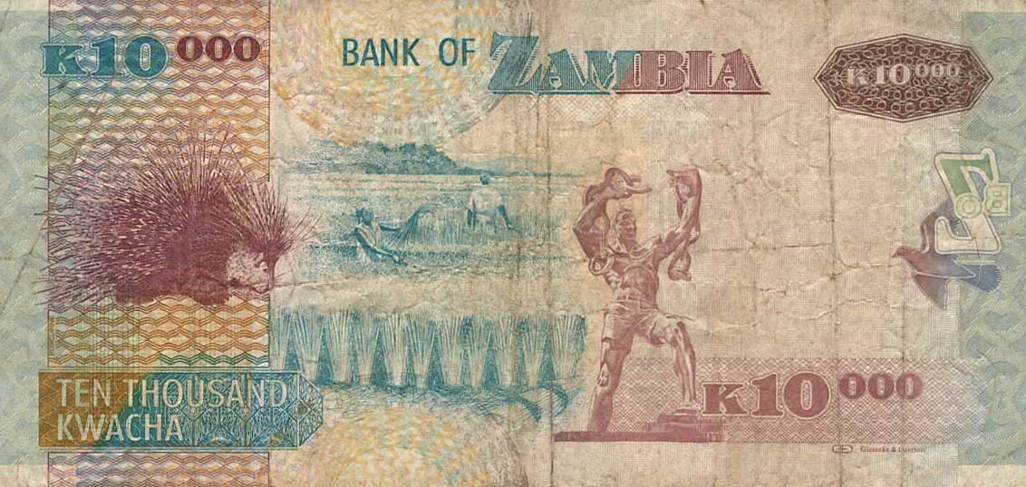 Back of Zambia p46g: 10000 Kwacha from 2011