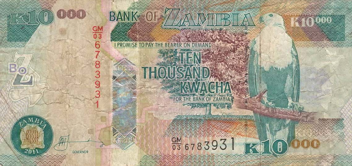 Front of Zambia p46g: 10000 Kwacha from 2011