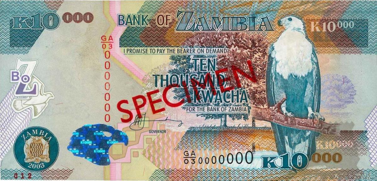 Front of Zambia p46s: 10000 Kwacha from 2003