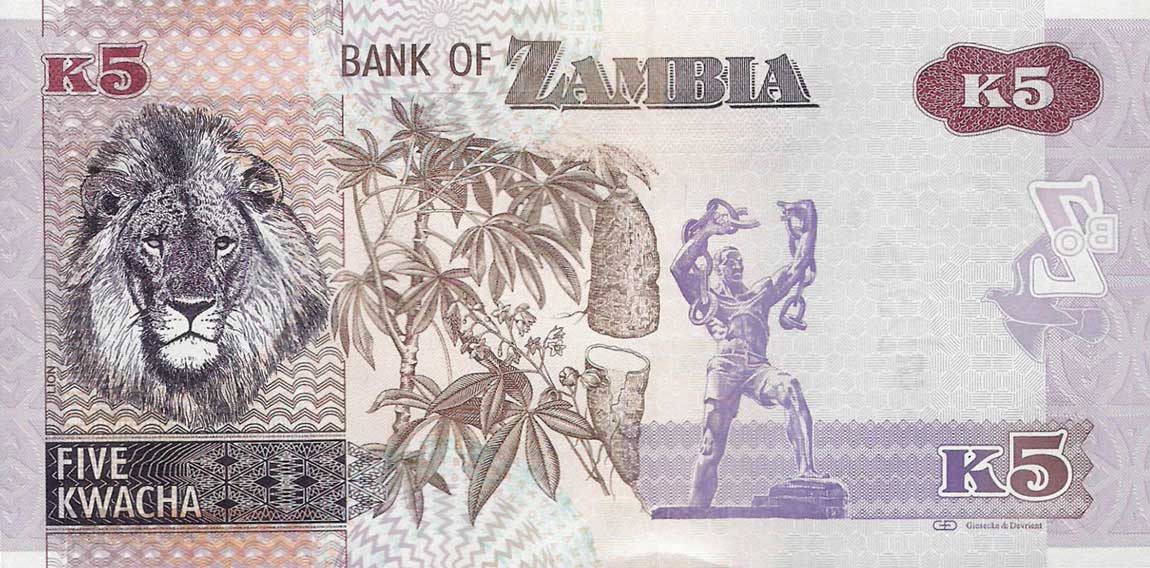 Back of Zambia p50c: 5 Kwacha from 2014