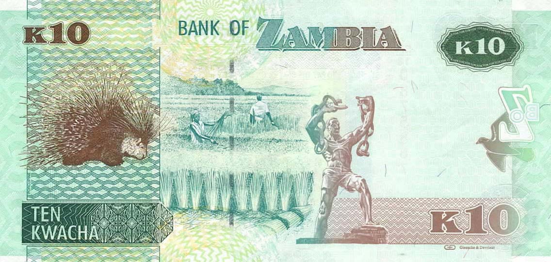 Back of Zambia p51b: 10 Kwacha from 2013