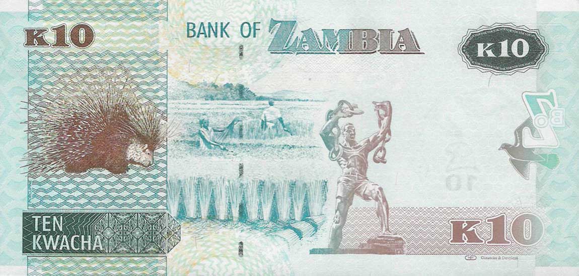 Back of Zambia p51c: 10 Kwacha from 2014