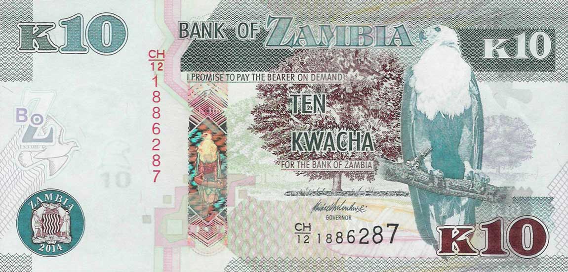 Front of Zambia p51c: 10 Kwacha from 2014