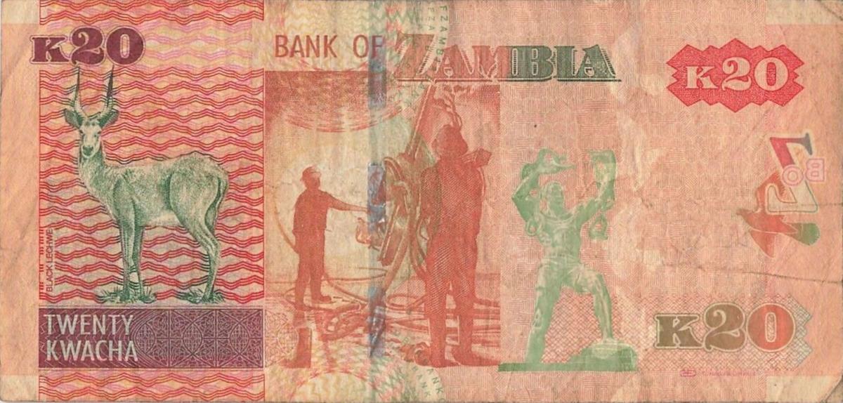 Back of Zambia p52b: 20 Kwacha from 2013