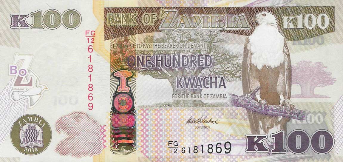 Front of Zambia p54c: 100 Kwacha from 2014