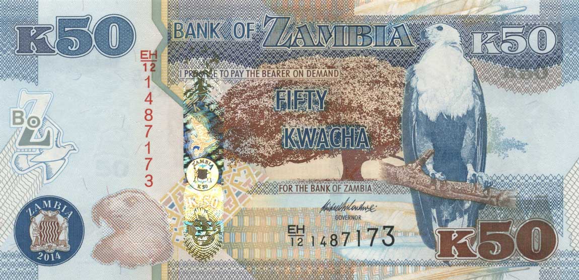 Front of Zambia p55: 50 Kwacha from 2014