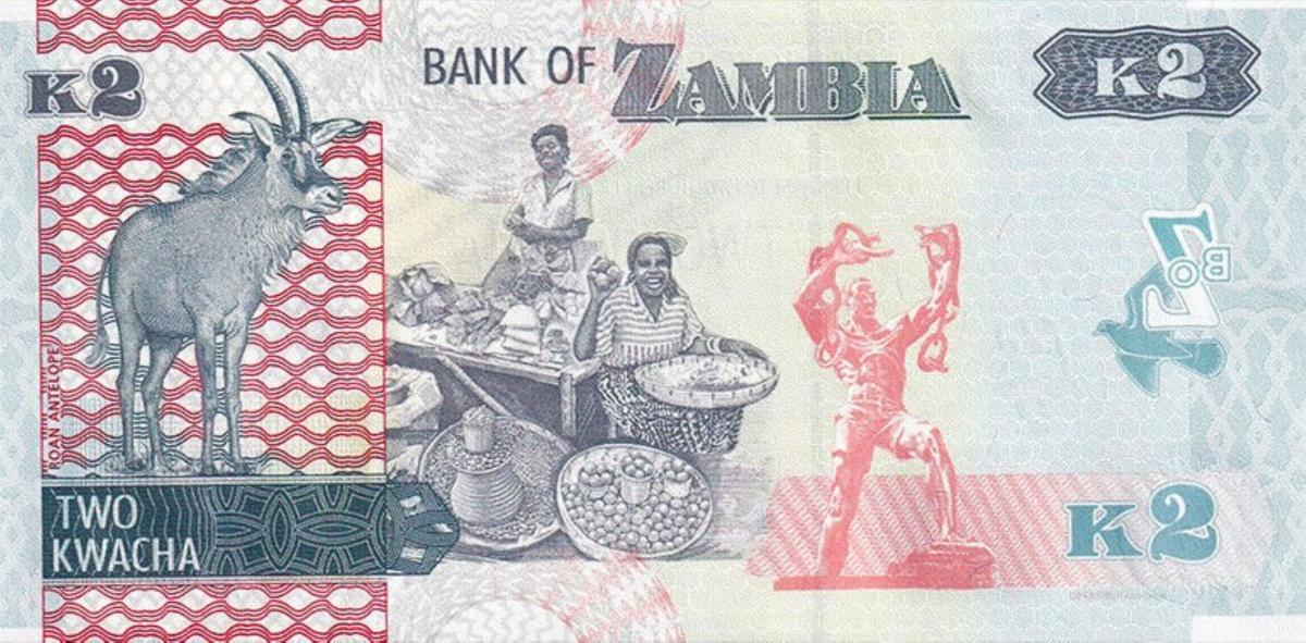 Back of Zambia p56c: 2 Kwacha from 2020