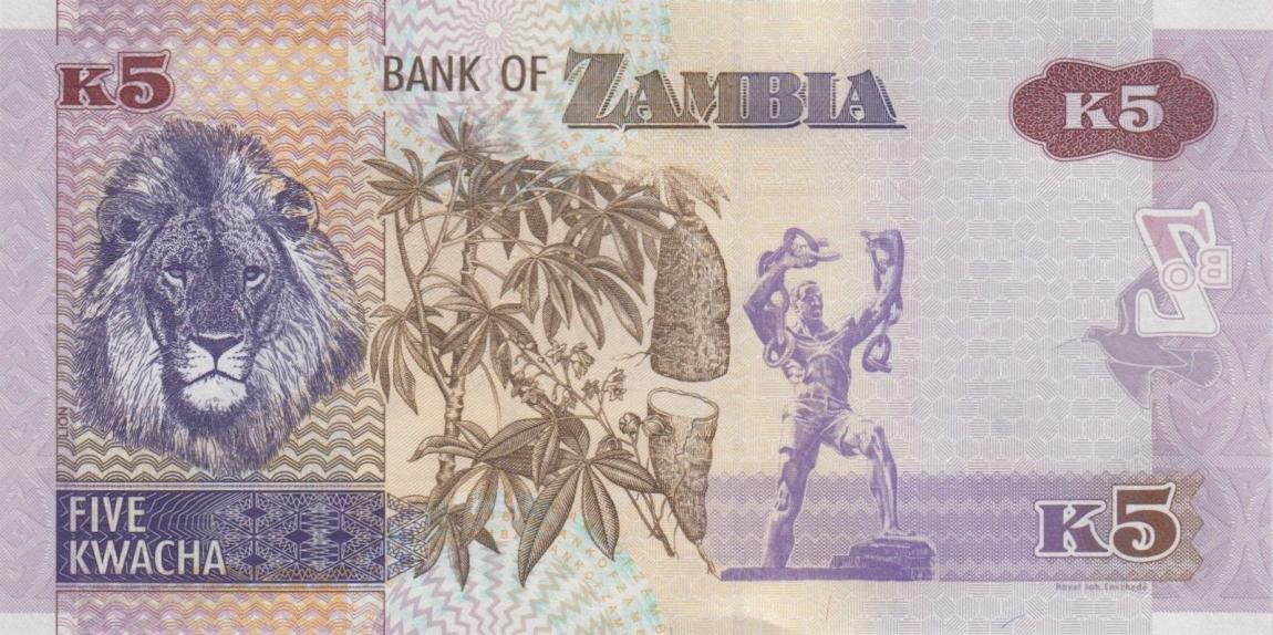 Back of Zambia p57a: 5 Kwacha from 2015