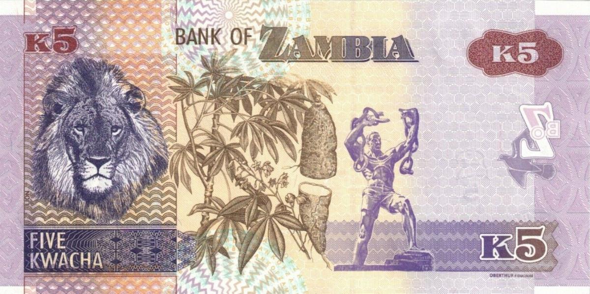 Back of Zambia p57c: 5 Kwacha from 2020