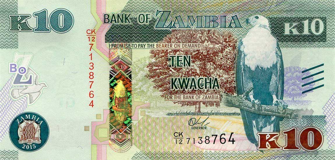 Front of Zambia p58a: 10 Kwacha from 2015