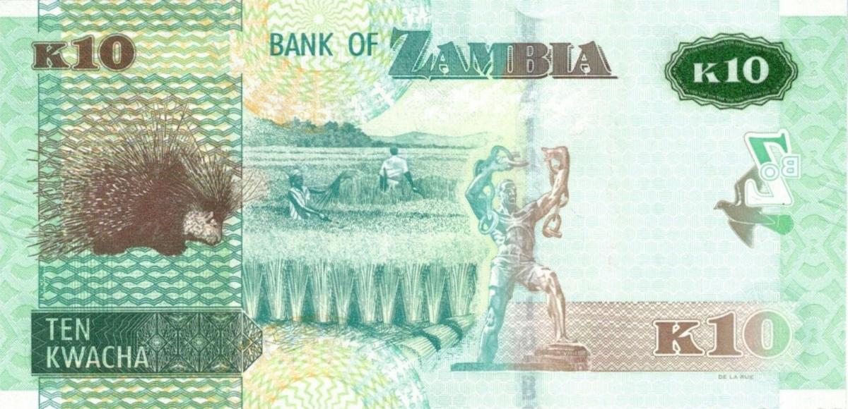 Back of Zambia p58c: 10 Kwacha from 2020