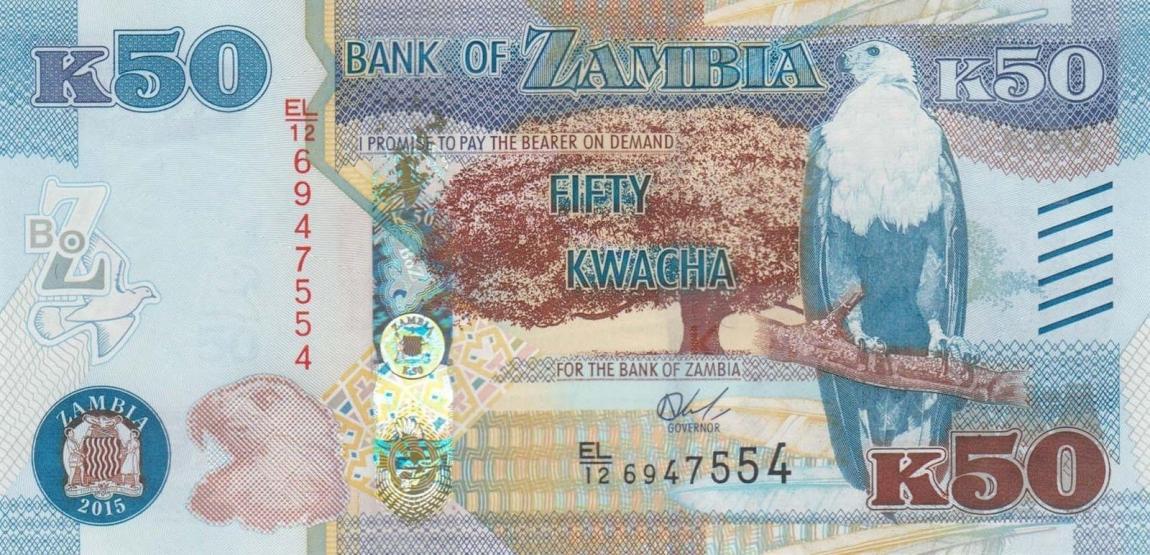 Front of Zambia p60a: 50 Kwacha from 2015