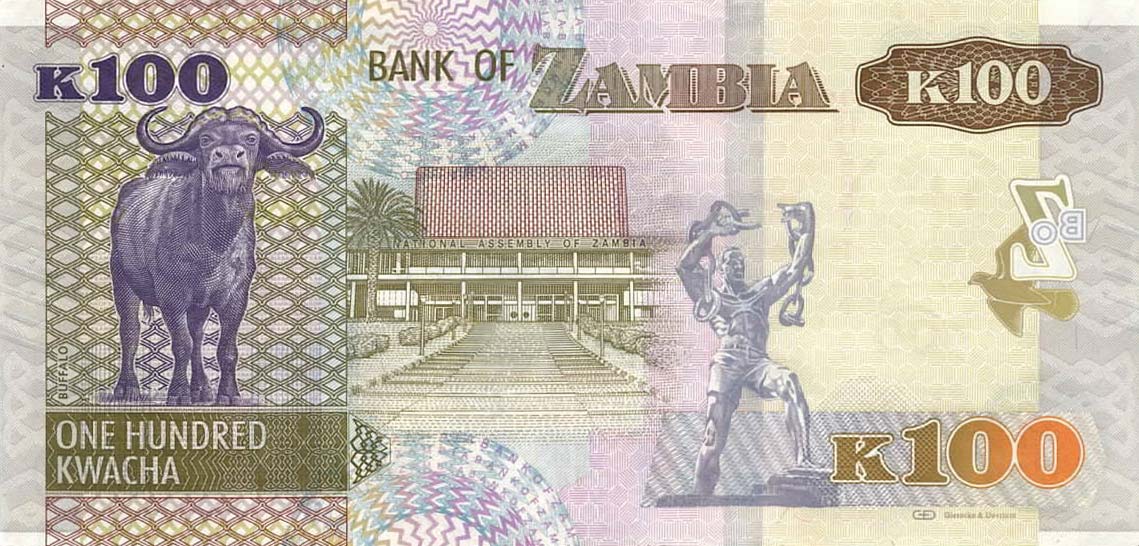 Back of Zambia p61b: 100 Kwacha from 2018