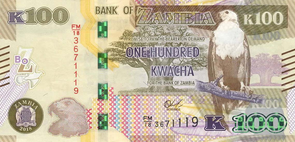 Front of Zambia p61b: 100 Kwacha from 2018