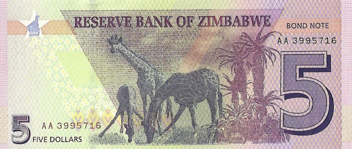 Back of Zimbabwe p100: 5 Dollars from 2016