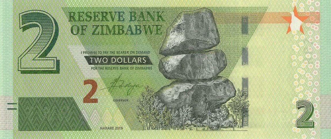 Front of Zimbabwe p101: 2 Dollars from 2019