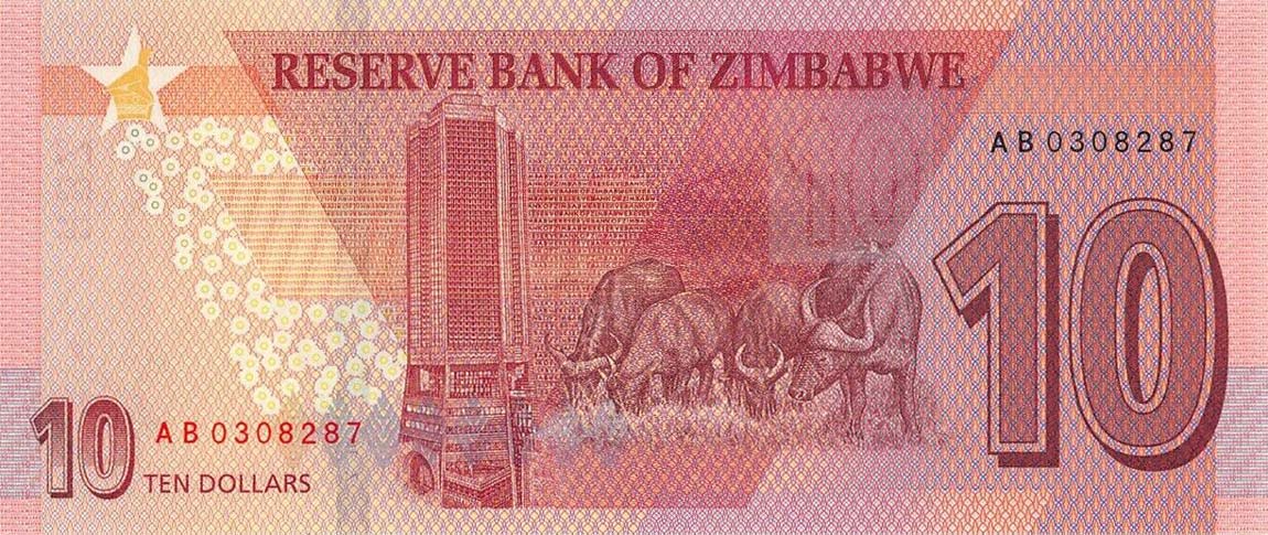 Back of Zimbabwe p103: 10 Dollars from 2020