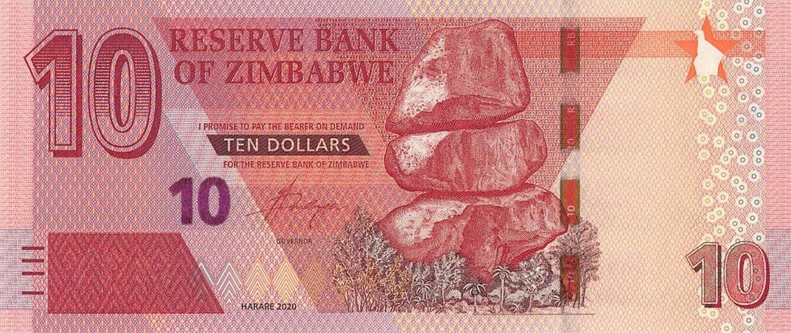 Front of Zimbabwe p103: 10 Dollars from 2020