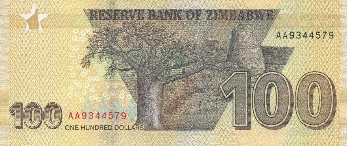 Back of Zimbabwe p106a: 100 Dollars from 2020