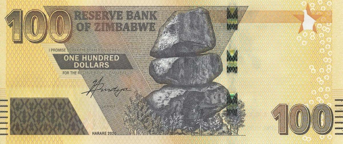 Front of Zimbabwe p106a: 100 Dollars from 2020