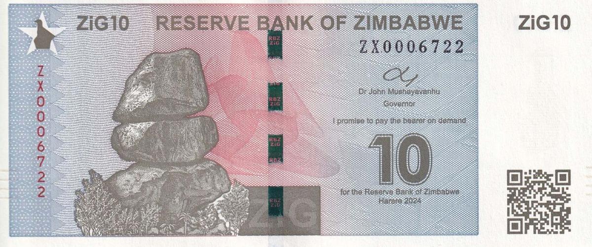 Front of Zimbabwe p110r: 10 ZiG from 2024