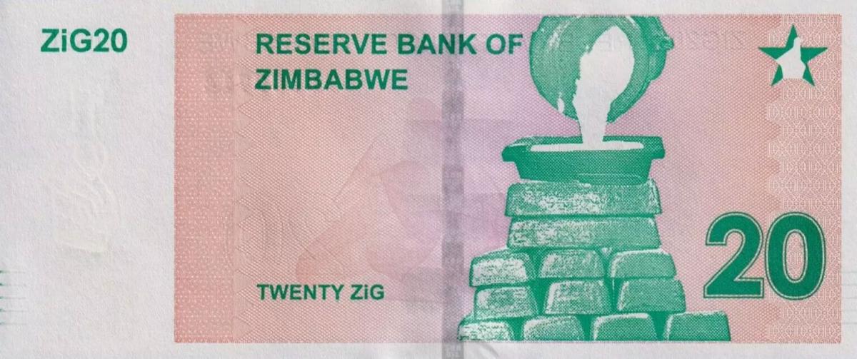 Back of Zimbabwe p111a: 20 ZiG from 2020