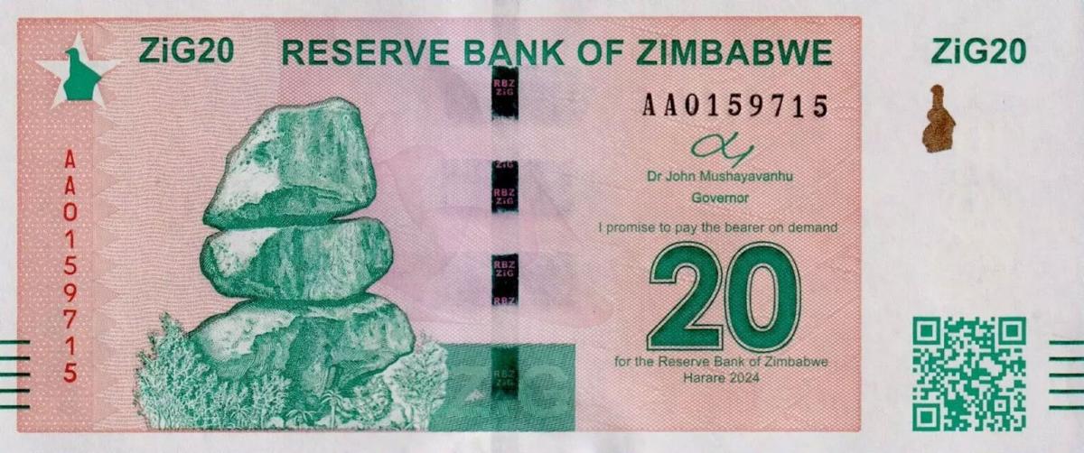 Front of Zimbabwe p111a: 20 ZiG from 2020