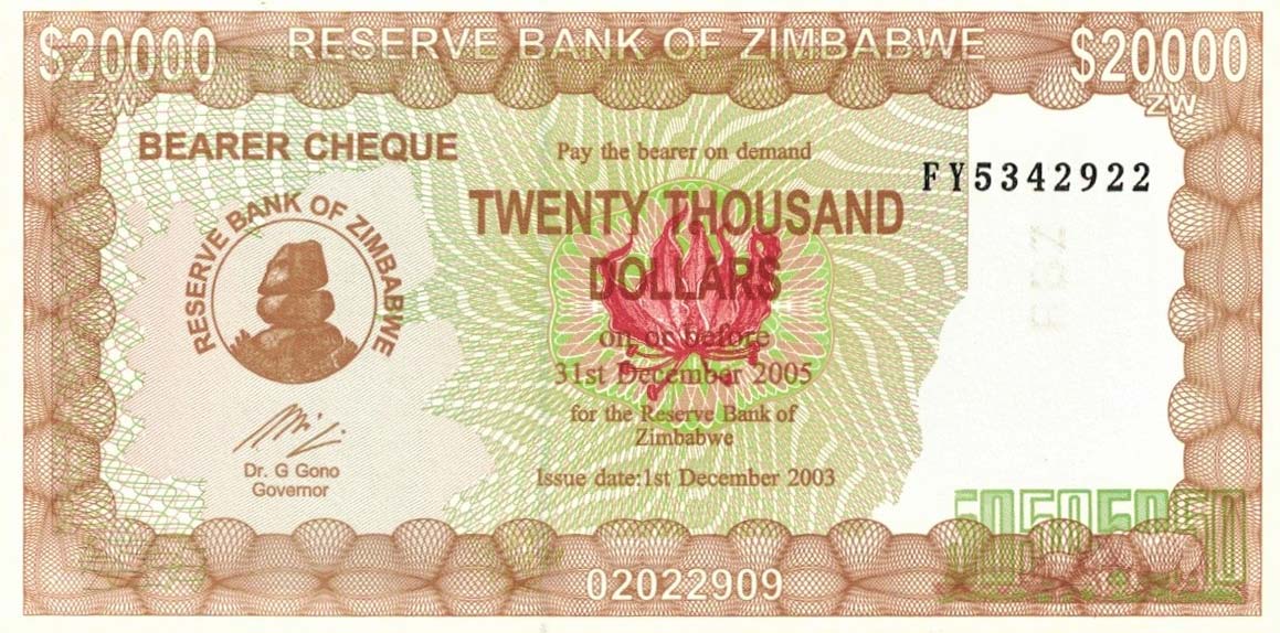 Front of Zimbabwe p23f: 20000 Dollars from 2004