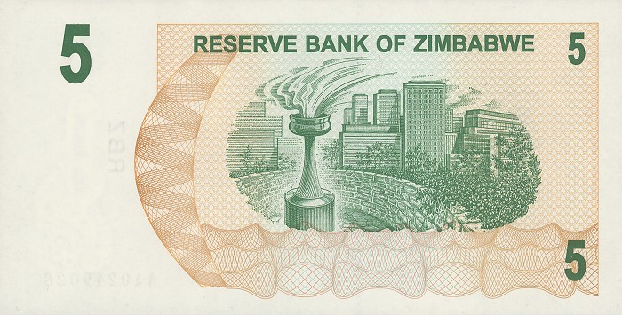 Back of Zimbabwe p38: 5 Dollars from 2006