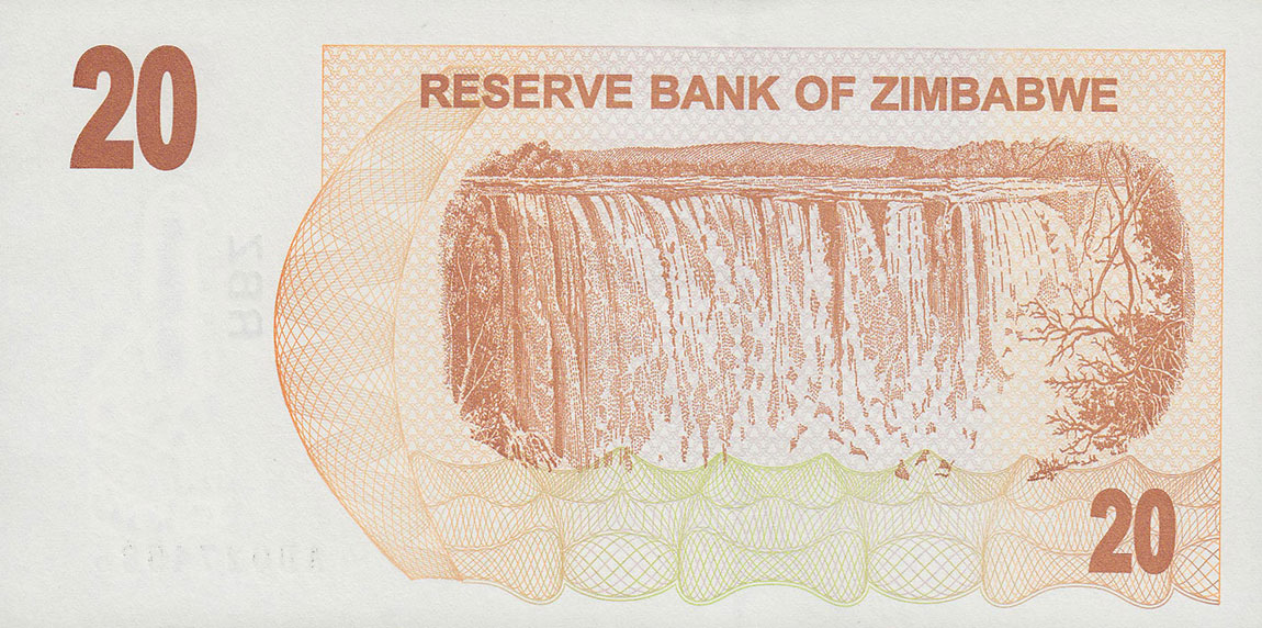 Back of Zimbabwe p40: 20 Dollars from 2006