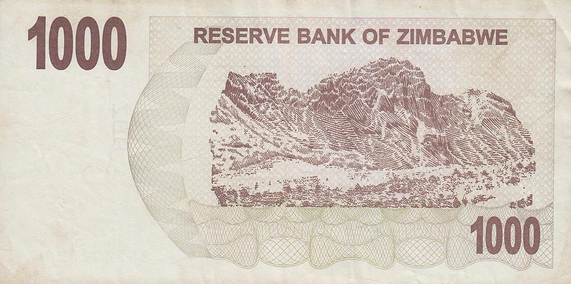 Back of Zimbabwe p44: 1000 Dollars from 2006
