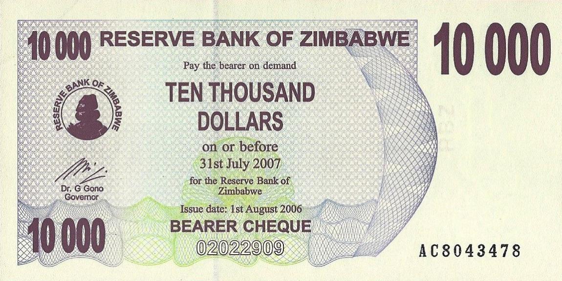 Front of Zimbabwe p46b: 10000 Dollars from 2006