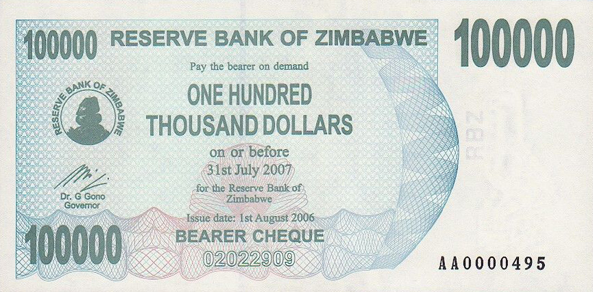 Front of Zimbabwe p48a: 100000 Dollars from 2006