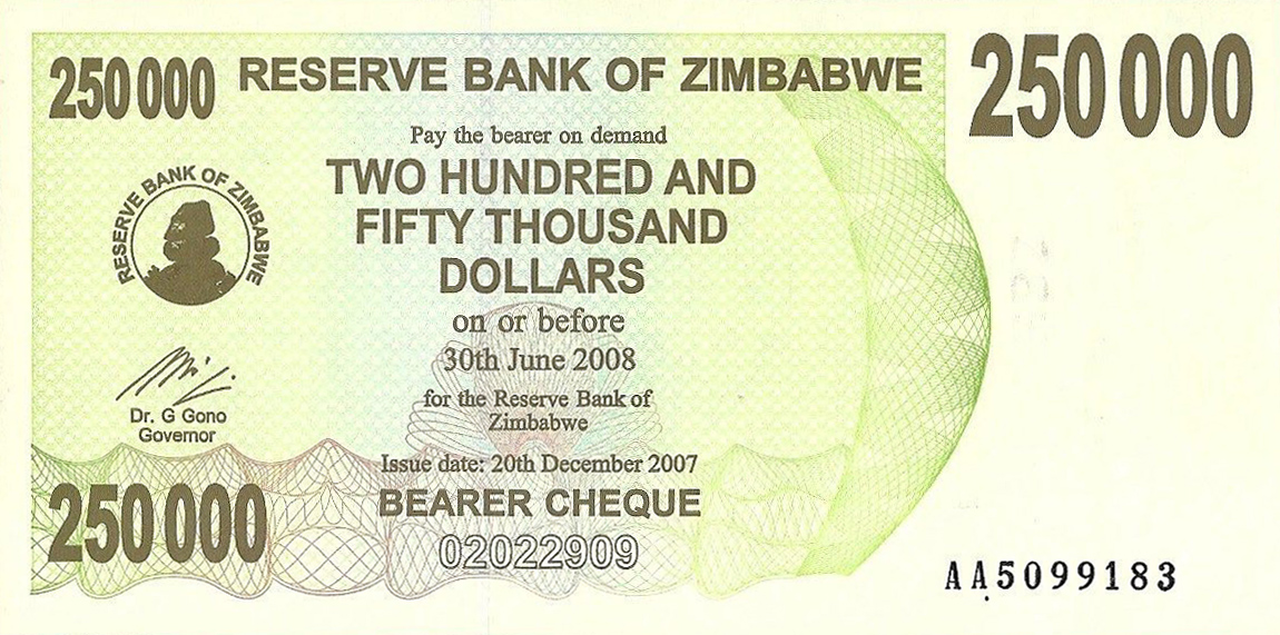 Front of Zimbabwe p50: 250000 Dollars from 2007