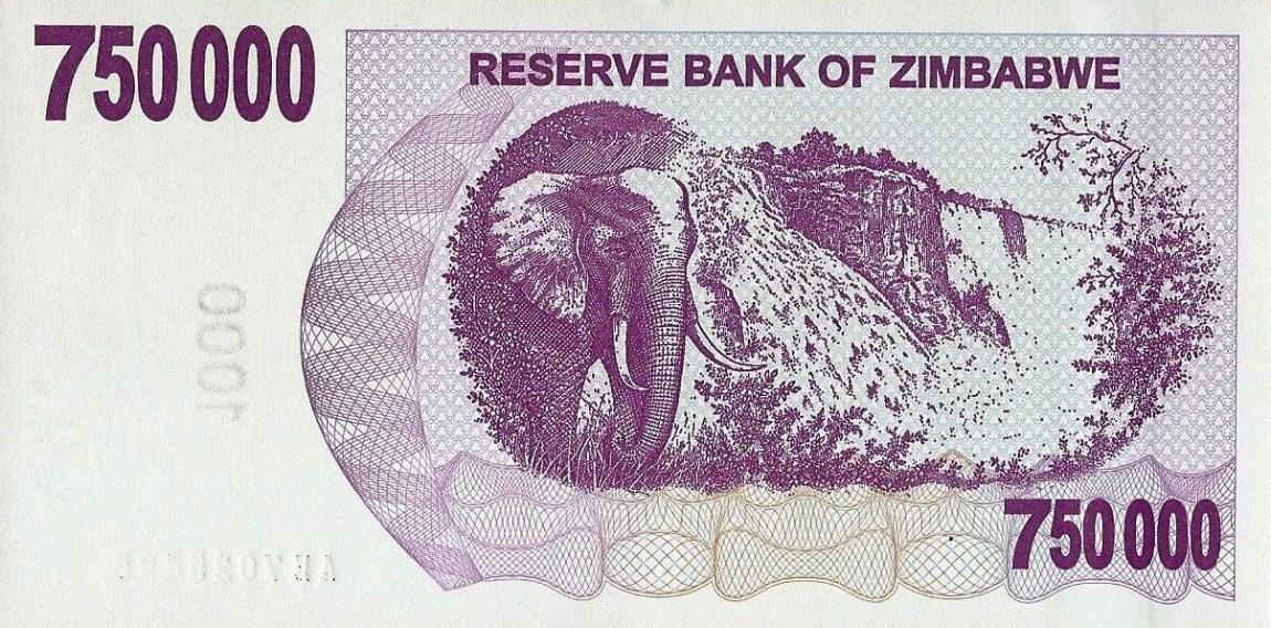 Back of Zimbabwe p52: 750000 Dollars from 2007